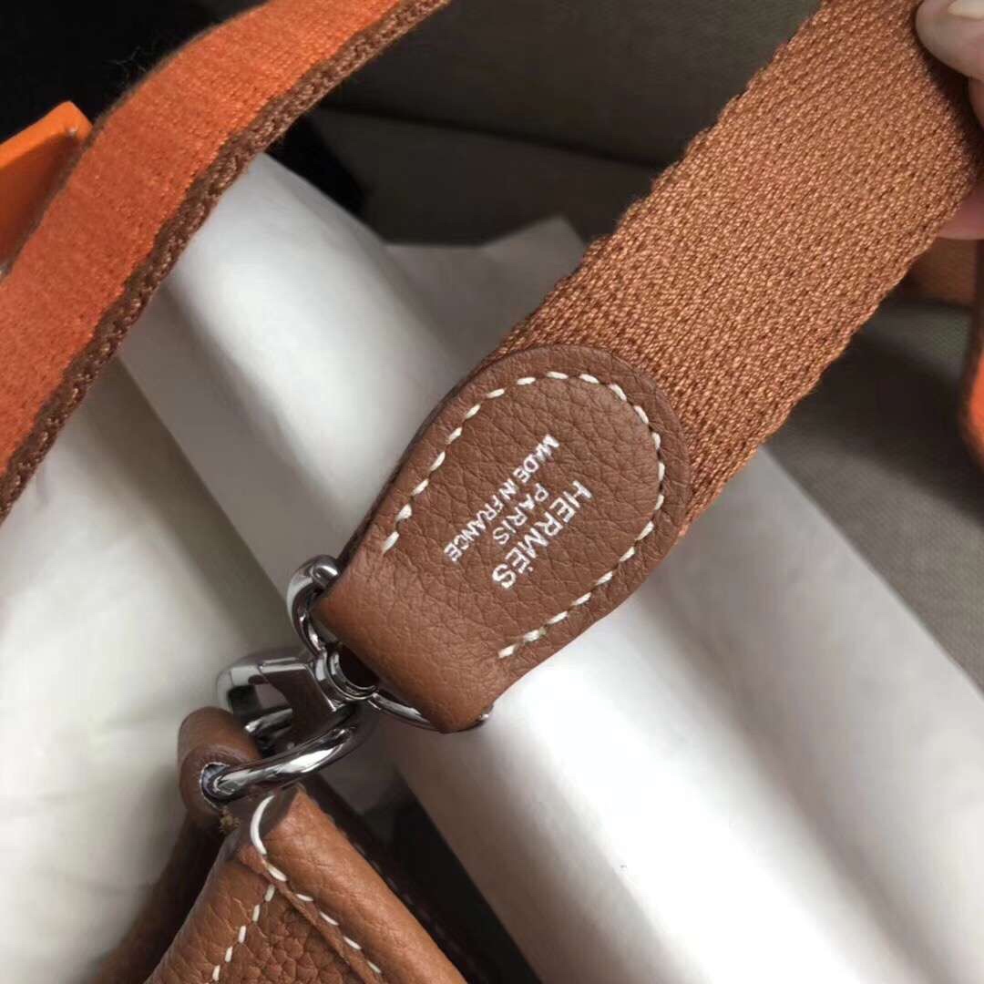 에르메스 미니 에블린16 골드브라운 은장 토고가죽